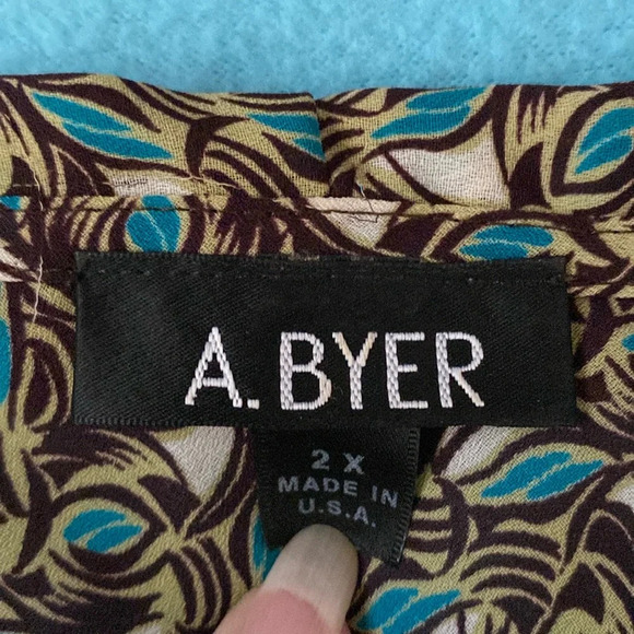 A. BYER v-neck sailor tie semi-sheer cap sleeve tunic made in U.S.A. size 2X - Picture 8 of 12